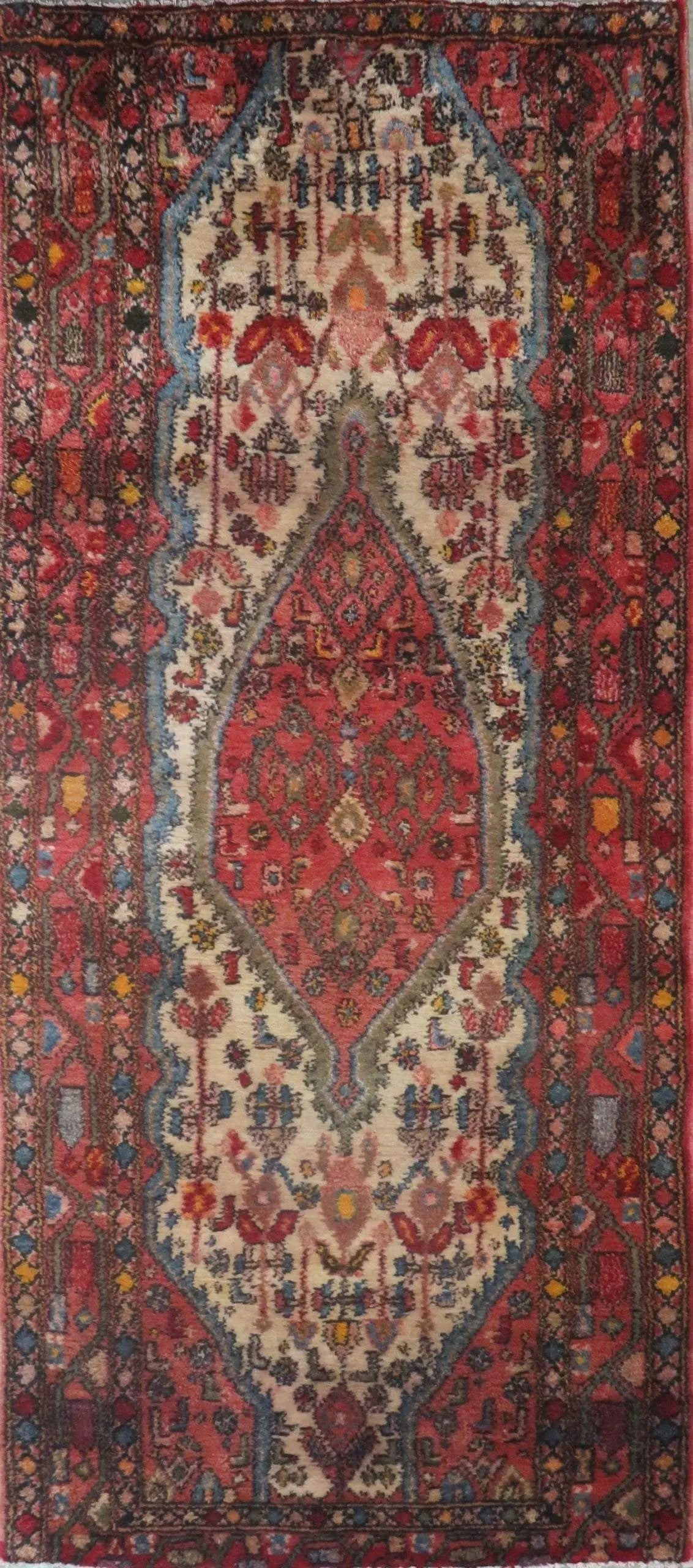 One Of The Kind Hand-Knotted Persian Wool Rug _ Luxurious Vintage Design, 7'7" x 3'3", Artisan Crafted